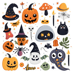 Naklejka premium Halloween pumpkin set with spooky faces perfect for Halloween party decoration and celebration