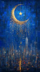Crescent Moon and Star Urban Twilight Islam Religion Spiritual Symbol - Generative AI