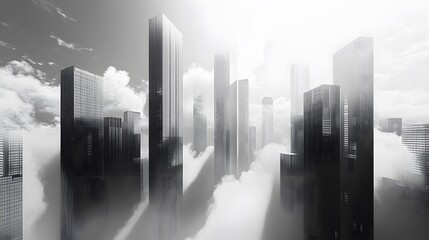 Fototapeta premium 4. A minimalist black and white cityscape with towering skyscrapers and subtle clouds