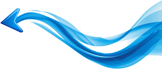 Dynamic blue arrow design indicating movement and direction.