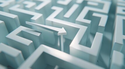 A white business direction arrow moves around an obstacle that is in its path. 3D Rendering