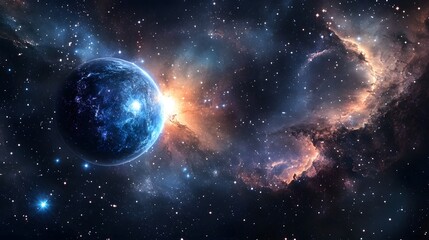Fototapeta premium 25. A celestial scene featuring a nebula with swirling gases and bright stars in deep space