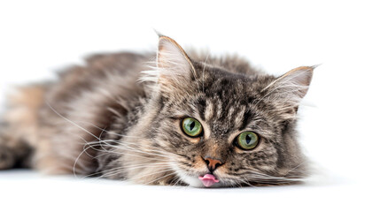 Obraz premium Funny large longhair gray kitten with beautiful cat