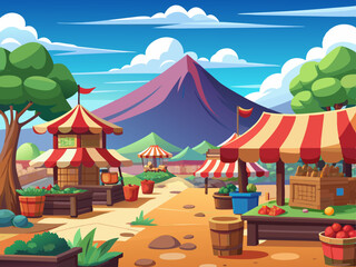 Naklejka premium Marketplace landscape anime style 