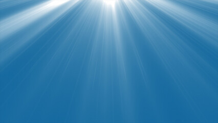 Shining rays of light, abstract sunbeams on a blue sky, a bright and luminous background