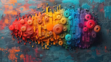 Colorful Brain Gears: Illustration of Creative and Analytical Thinking Concept