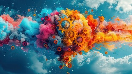 Colorful Brain Gears: Illustration of Creative and Analytical Thinking Concept