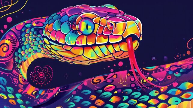Colorful hand drawn vector illustration of snake, 