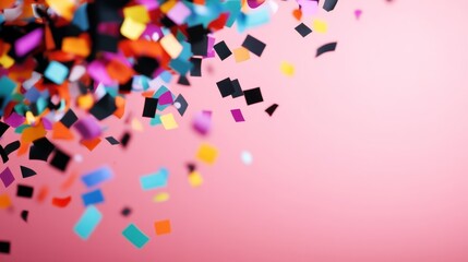 Fototapeta premium Black Friday banner with bold black text and colorful confetti, festive and vibrant design, isolated on a gradient background 