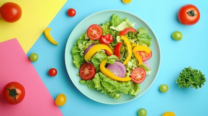 Fresh Salad on a Vibrant Pastel Background, Healthy Eating Concept Generative AI