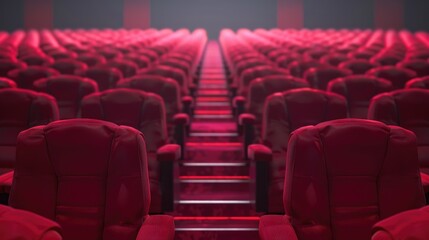 Fototapeta premium Rows of red cinema or theatre seats against a plain background