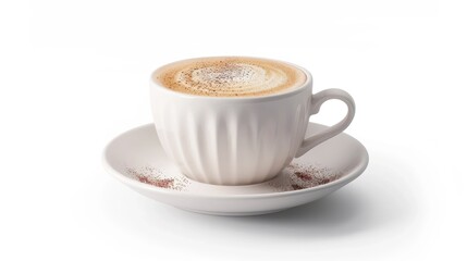 A delicious cup of freshly made cappuccino or macchiato on a white saucer. Isolated over white with clipping path.