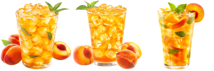 Set of 3 Peach Iced Tea on a Transparent Background, drink, beverage, coffee, hot, ice, cocktail, alcoholic, smoothie, party, bar, juice, pub, png file, cut off bg, 300 dpi