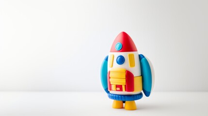 Closeup of a backpack shaped like a space rocket, with vibrant colors and detailed design, isolated on a white background 