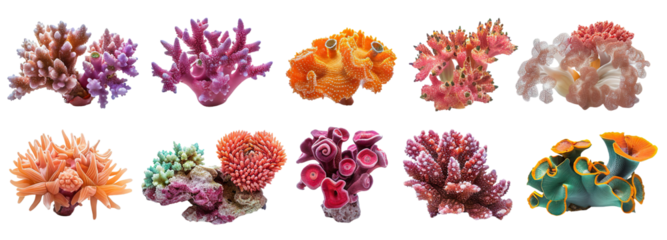 Vibrant set of colorful coral species, cut out