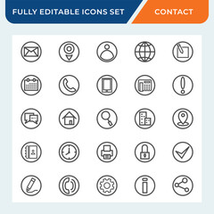 contact basic icon set. communication web icon icons collection with editable stroke.