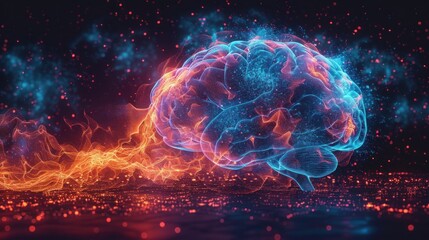 Neural Pathways: Colorful Abstract Connections in the Human Brain on Black Background