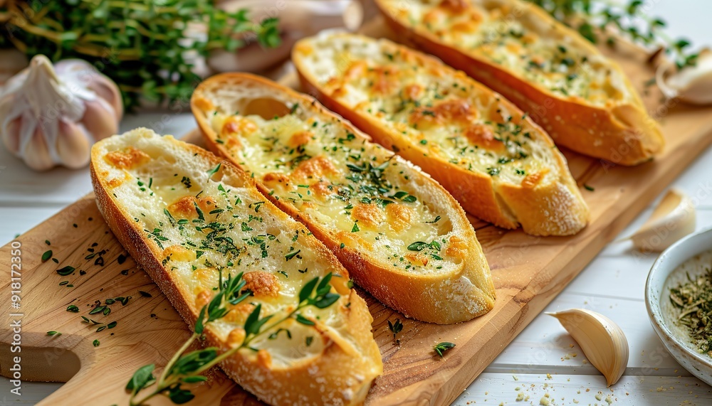 Wall mural garlic bread with herbs and cheese