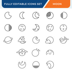 moon line icon set. icons collection with editable vector stroke.