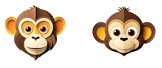 Charming illustration of a cute monkey face, isolated on a transparent or white background.