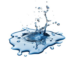 Water droplets splashing and creating ripples on a smooth surface, cut out