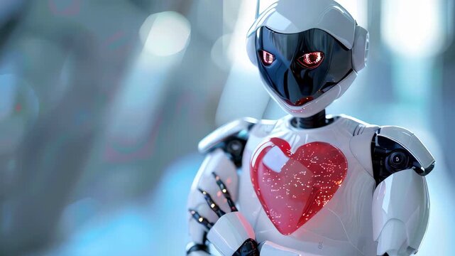 Representation of ethical and responsible artificial intelligence with robot holding heart and shield. AI ethics