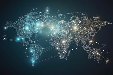 Global network connection. World map point and line composition concept of global business. Vector Illustration with generative ai