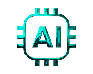 Ai chip 3d chrome effect mettalic shiny icon transparent png