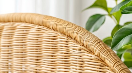 Fototapeta premium Closeup of a wicker headboard with natural textures and an earthy feel, emphasizing a bohemian style, isolated on a white background 