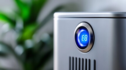 Closeup of an air purifier’s control buttons and filter indicator lights, isolated on a white background, highlighting ease of use and functionality 