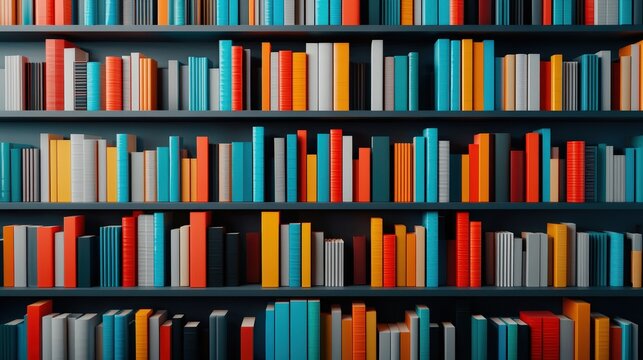 A bookshelf filled with colorful animated books