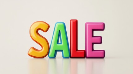 Creative sale typography with 3D letters in bold colors, isolated on a white background with shadow effects' 