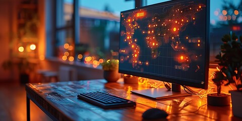Technology Smart home with connected devices and digital icons Glowing house with symbolism	
