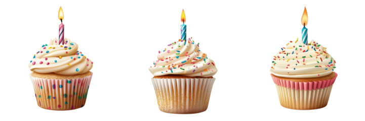 Birthday cupcakes isolated on transparent background 