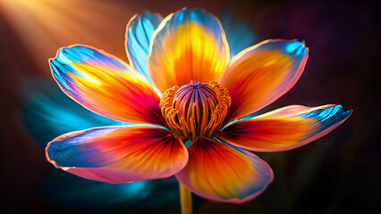 The beauty of natural bloom: close-up of a flower with delicate petals in shades of pink and yellow on a soft, blurred background