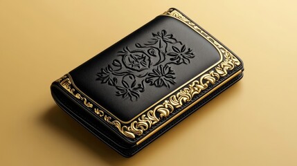 Fototapeta premium high-end wallet with Black Friday sale price tag, sophisticated black and gold design, isolated on a gradient background 