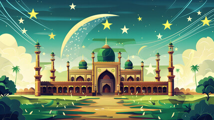 a green and white flag with a white background with stars.