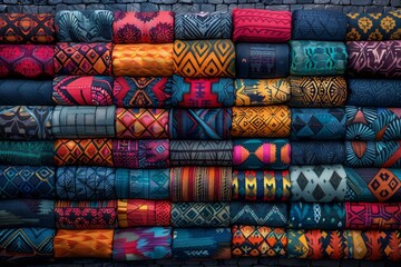 Unique background from around the world. The pattern combines colored patchwork with a variety of traditional prints. Generative AI