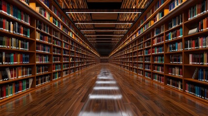 Fototapeta premium A library with bookshelves that seem to go on forever