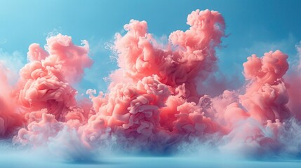 Colorful Smoke Puffs on Blue Background - Bold Resin Style Stock Photo with Juxtaposed Imagery and Hyper-Realistic Detail