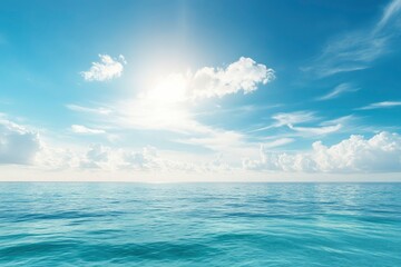 Obraz premium Panorama of clear sky background for summer vacation concept at ocean and summer sea water with sunlight of beautiful cloudy sky with generative ai