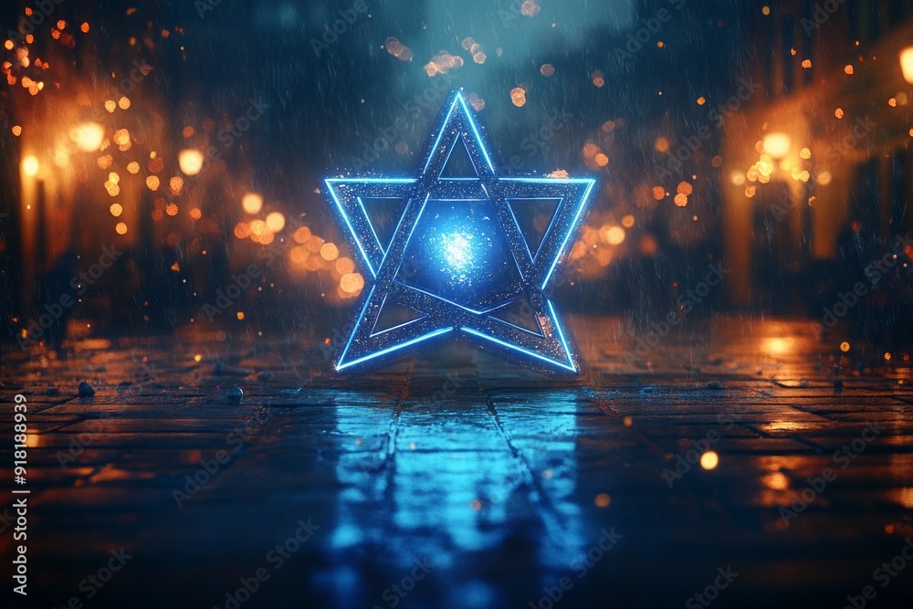 Poster Star of David Festival Lights Judaism Religion Spiritual Symbol - Generative AI