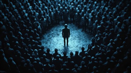 Obraz premium Toxic People Negativity Communication A crowd of faceless people surrounding a solitary figure
