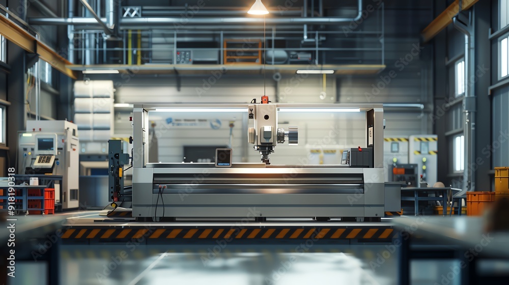 Wall mural detailed 3d render of a cnc machine in an industrial setting