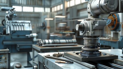 Fototapeta premium Detailed 3D render of a milling machine in a workshop