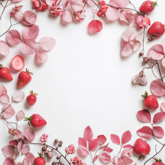 Elegant Sakura and Strawberry Flat Lay Design