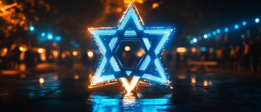 Star of David Festival Lights Judaism Religion Spiritual Symbol - Generative AI