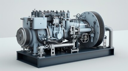 Detailed 3D render of an industrial compressor