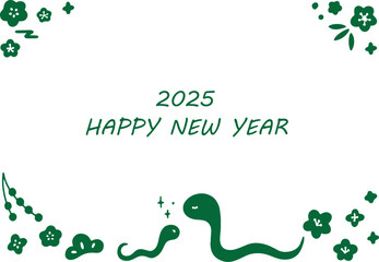 親子のへびの緑の年賀フレーム