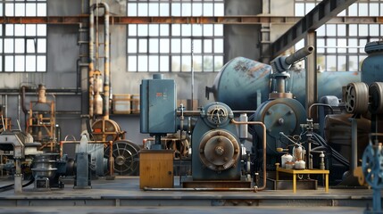 Light industrial 3D render, various machinery